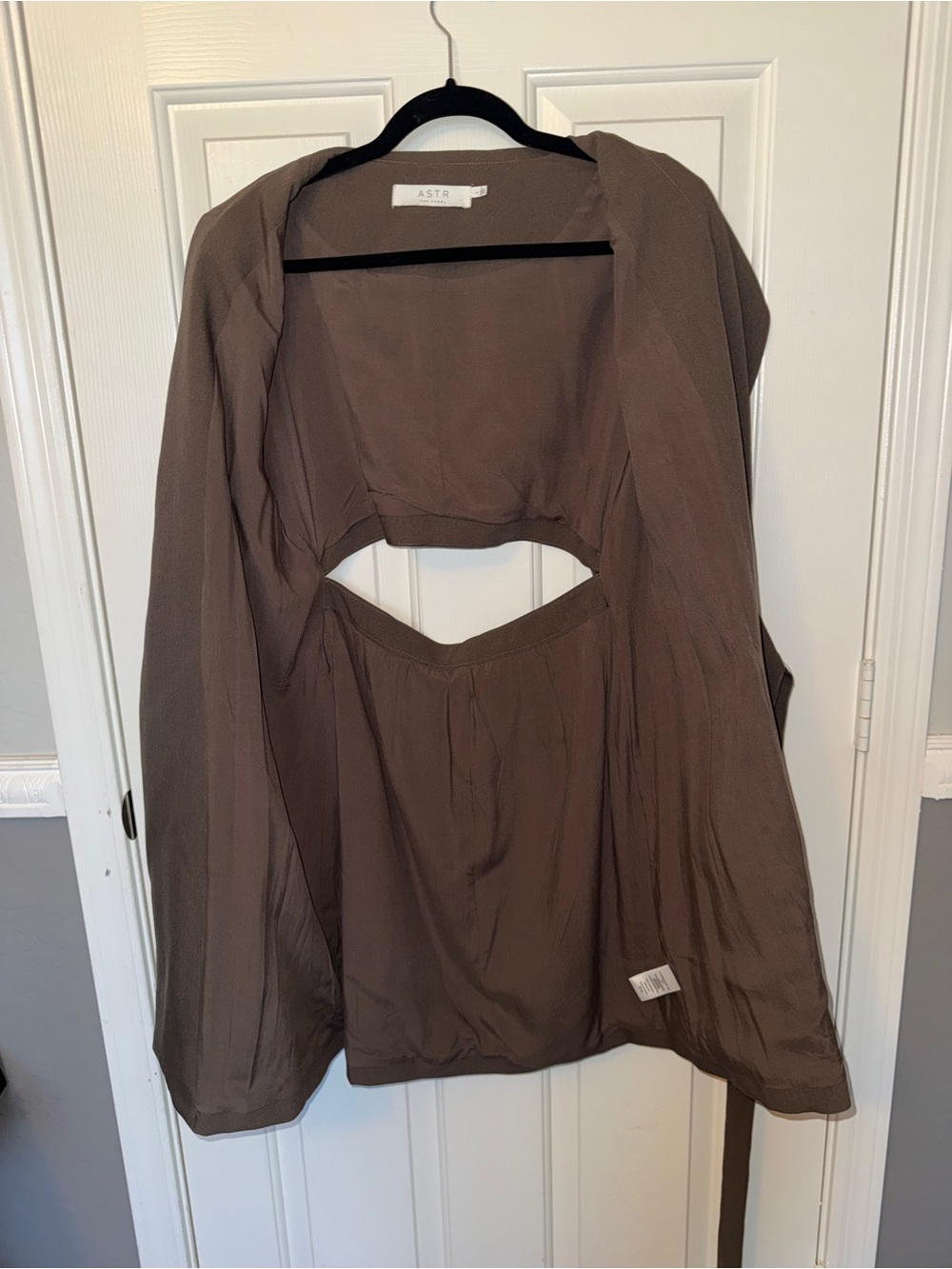Astr Taupe Wrap Trench with Back Cutout and Tie Waist - Picture 6 of 8